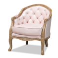 thumbnail image 1 of Bowery Hill Light Pink Velvet White-Washed Oak Armchair, 1 of 9