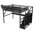 thumbnail image 3 of Mirightone Queen Loft Bed with Desk and Stairs, Metal Lofts Bed Queen Size with Bedside Shelf, Heavy-Duty Lofts Beds with RGB Light, USB Charging Station and Wardrobe, All Black, 3 of 9