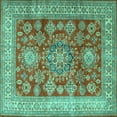 thumbnail image 1 of Ahgly Company Machine Washable Indoor Square Persian Turquoise Blue Traditional Area Rugs, 4' Square, 1 of 4