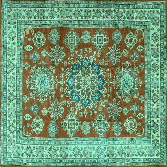 Ahgly Company Machine Washable Indoor Square Persian Turquoise Blue Traditional Area Rugs, 4' Square