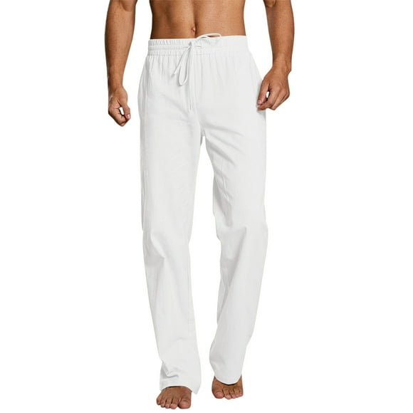 MSJUHEG Mens Pants Work Pants For Men Male Solid Pant Short Full Length Straight Pant Short Drawstring Pocket Pant Trousers Cargo Pants For Men White L