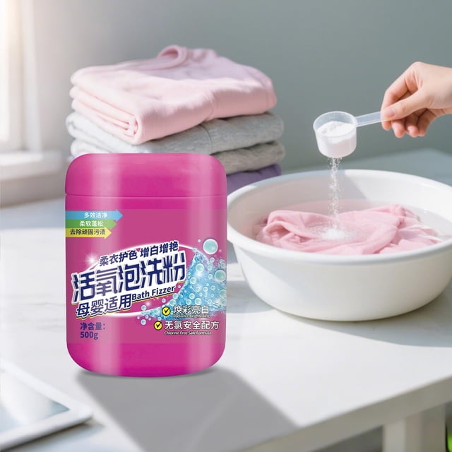 Limpiadores domésticos Quitamanchas concentrado en polvo para ropa 500 g Seguro para telas de uso diario Elimina manchas de leche, sudor, aceite, frutas Detergente en polvo con espuma reactiva de oxíg
