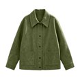 thumbnail image 4 of Luivaraty Womens Plus Size Suede Jacket Long Sleeve Bomber Jacket Fashion Trendy Laple Button Up Pockets Outwear Coat, S-3XL, 4 of 8