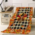 thumbnail image 2 of Thanksgiving Orange Turkey Pumpkin Leaf Harvest Retro Plaid Throw Flannel Blanket 32x48In Super Soft Cozy Bed Blanket, Lightweight Plush Fuzzy Bed Throw for Bedroom Sofa Couch Living Room, 2 of 4