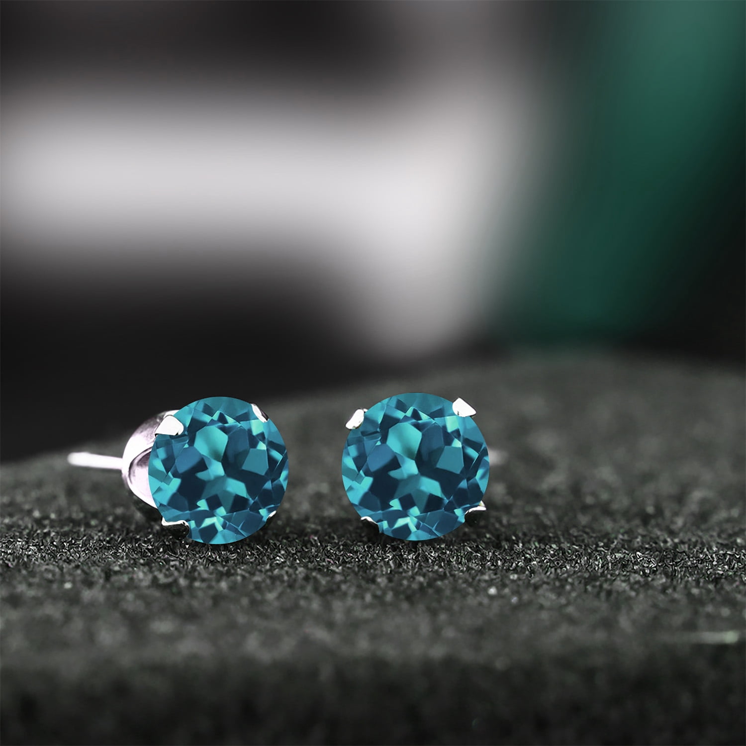 Gem Stone King 925 Sterling Silver London Blue Topaz Stud Earrings for Women Men (3.40 Cttw, Gemstone Birthstone, Round 7MM)