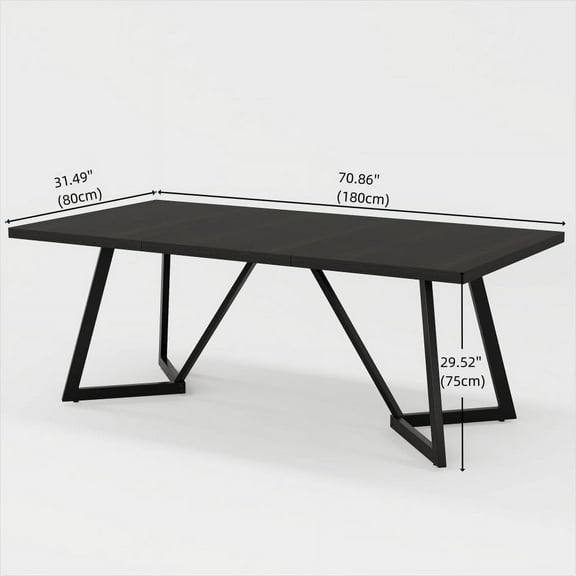 70.86-Inch Large Dining Table, Modern Kitchen Table Black Office Desk Workstation with Metal Frame