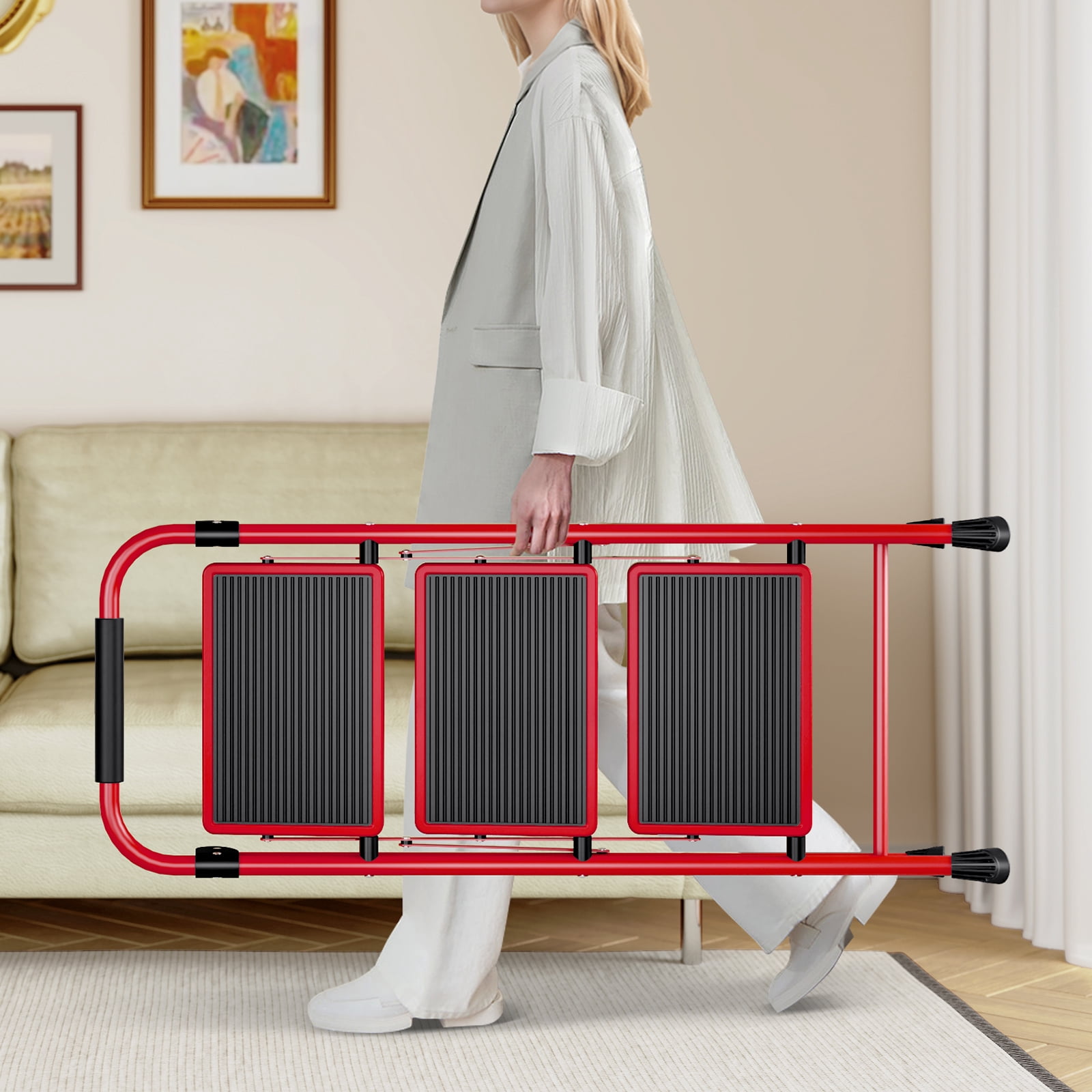 KINGRACK 3 Step Folding Ladder, Anti-Slip Pedal, 330 lbs Capacity