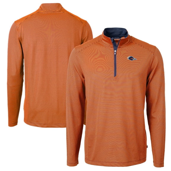 Men's Cutter & Buck Orange UTSA Roadrunners DryTec Virtue Eco Pique Micro Stripe Recycled Quarter-Zip Pullover Top
