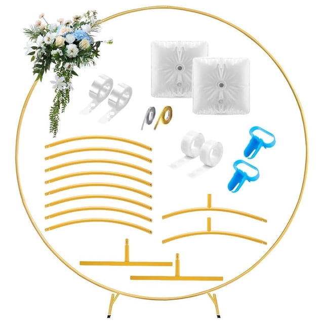 Kit Arco Globos Metálico Soporte - Estructura Desmontable con Accesorios Completos, Soporte Circular Reforzado, Soporte Resistente para Flores, para Bodas y Eventos