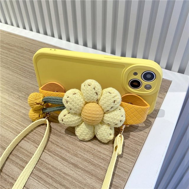 Pumpkin Flower Halter Neck Wristband For Iphone14/13/12/11/PROMAX Phone Case Lanyard All-inclusive Anti-fall IPhone SE3 Soft Silicone Iphone7/8/8plus,iphone XSmax/XR, For Samsung Galaxy S23 S22 Ultra