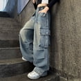 thumbnail image 2 of Atogsazn Children's Boys Cargo Jeans Kids Casual Wide Leg Loose Fit Denim Pant Baggy Lightweight Trouser with Pocket Blue 14-15 Years Fashion, 2 of 6