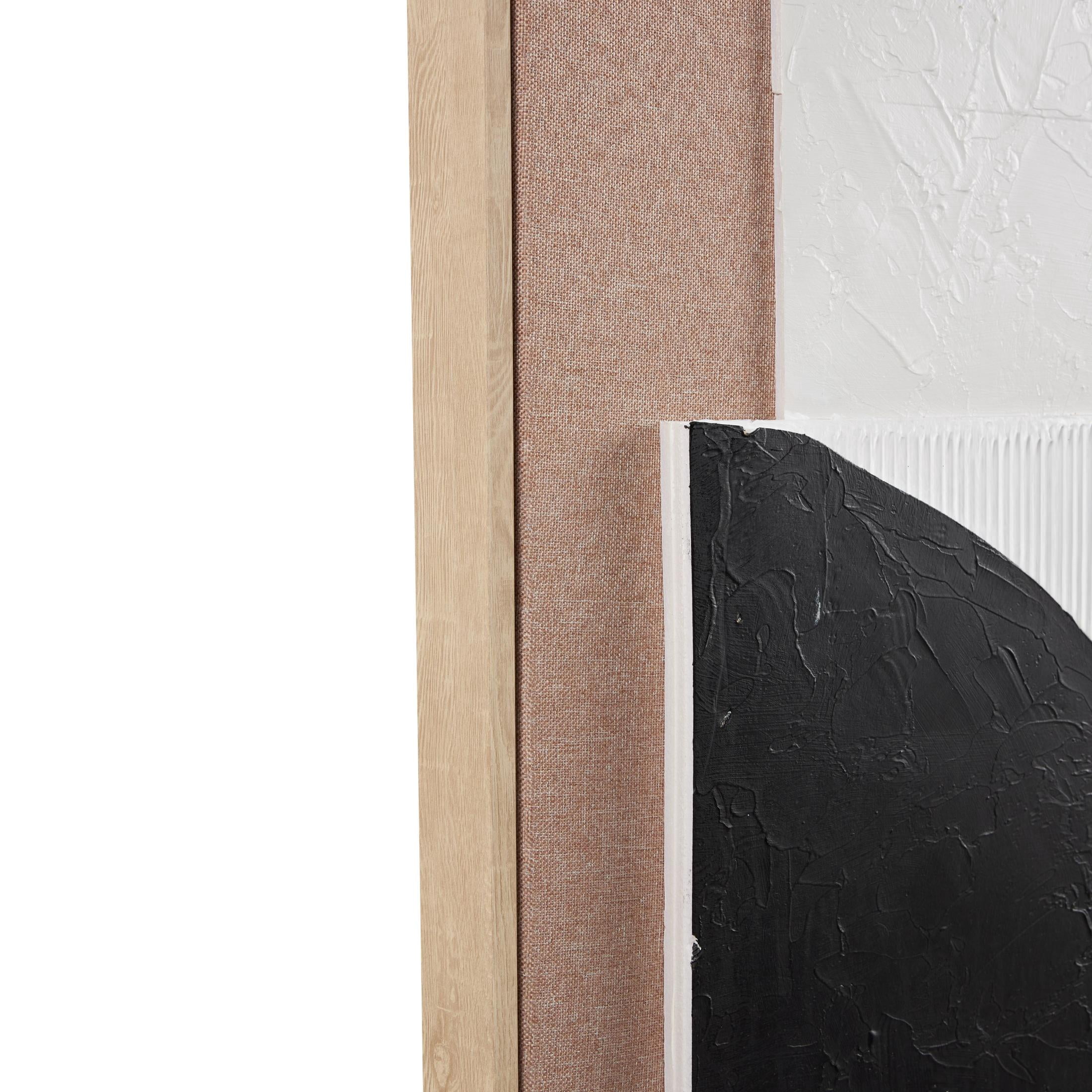 41" x 57" Textured Geometric Framed Wall Art with Abstract Black and White Shapes and Fabric Backing, by DecMode