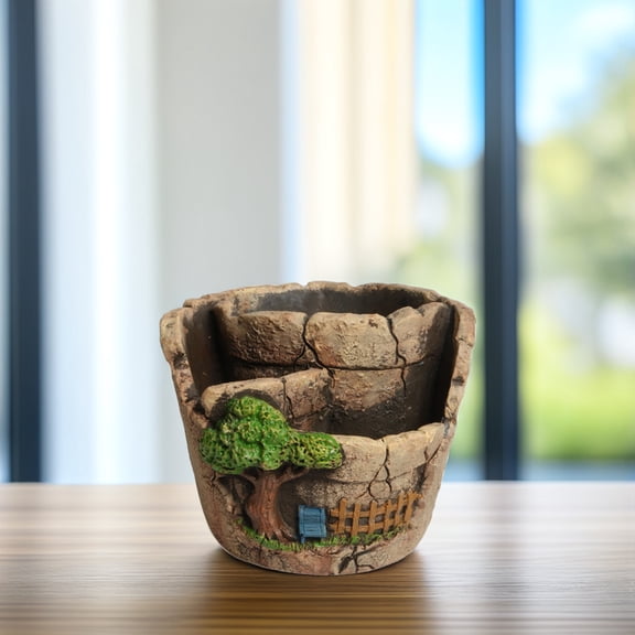 LULULION 1Pc Bonsai Flower Pot Cement Material Coffee Color for Balcony and Office