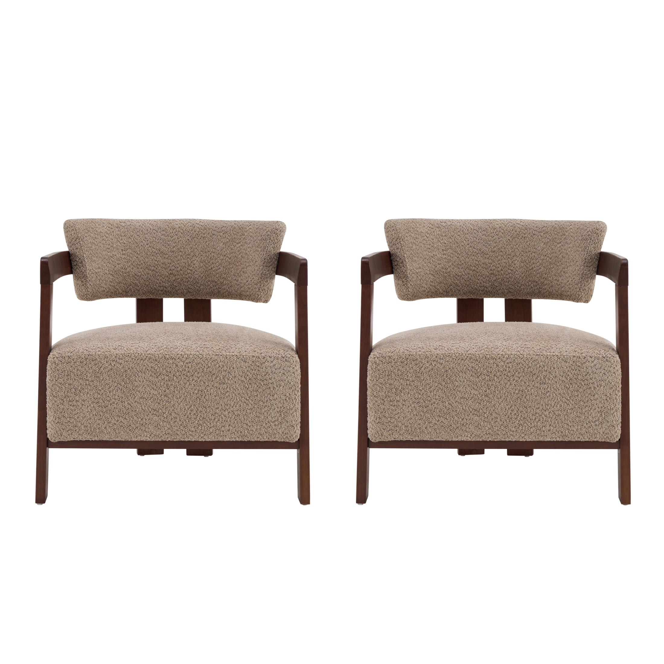 Christopher Knight Home Mid-Century Modern Boucle Upholstered Accent Arm Chair, Wood Frame, Light Brown, Set of 2