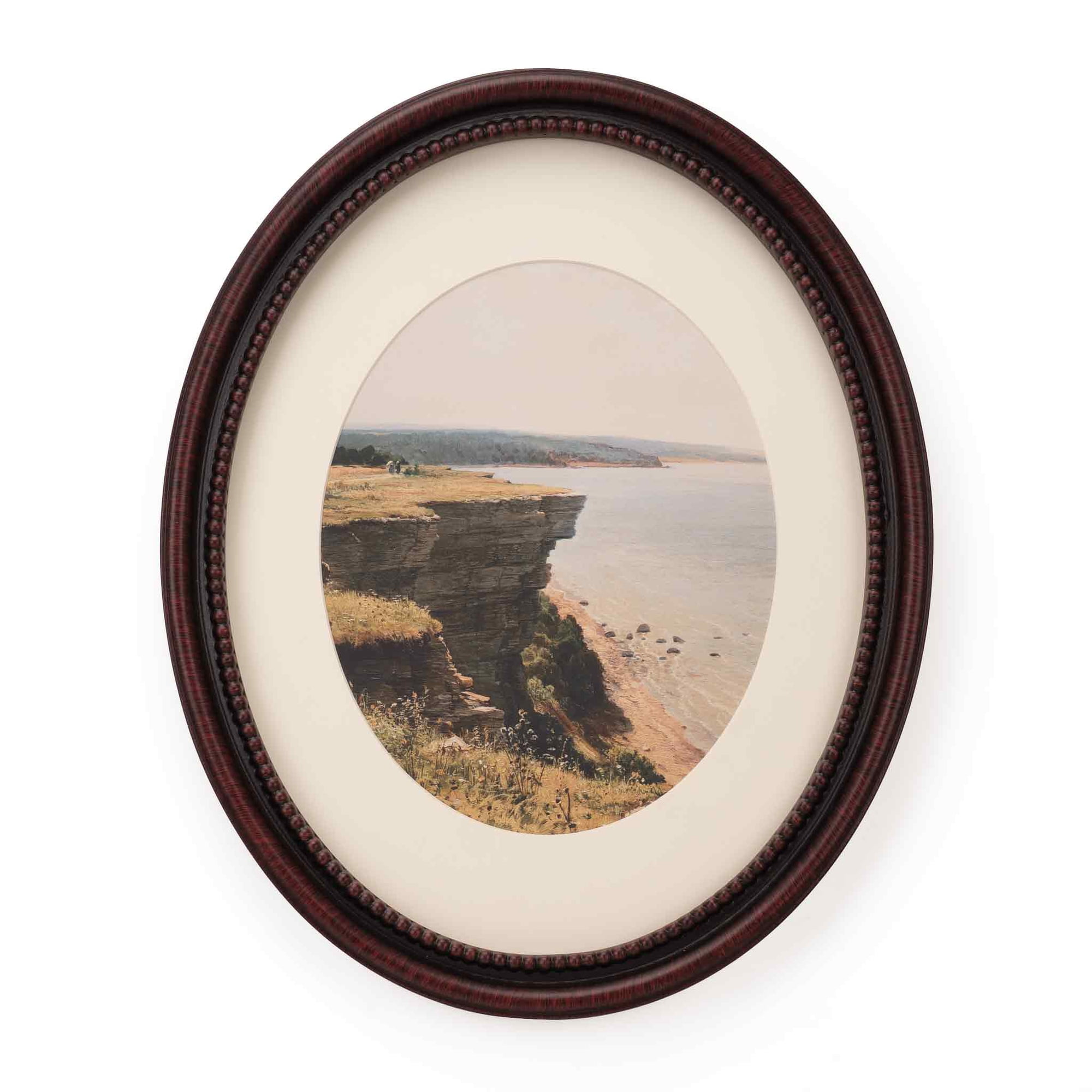 11x14 Decorative Oval Picture Frame, Rubbed Black Cherry Border and Inner Beads Trim, Matted to 8x10, Glass Front