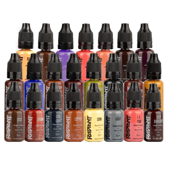Radiant Colors 23 Colors Realism Tattoo Ink Set - Tattooing Inks Fluid Vegan Pigments 23 x 1/2oz Bottles