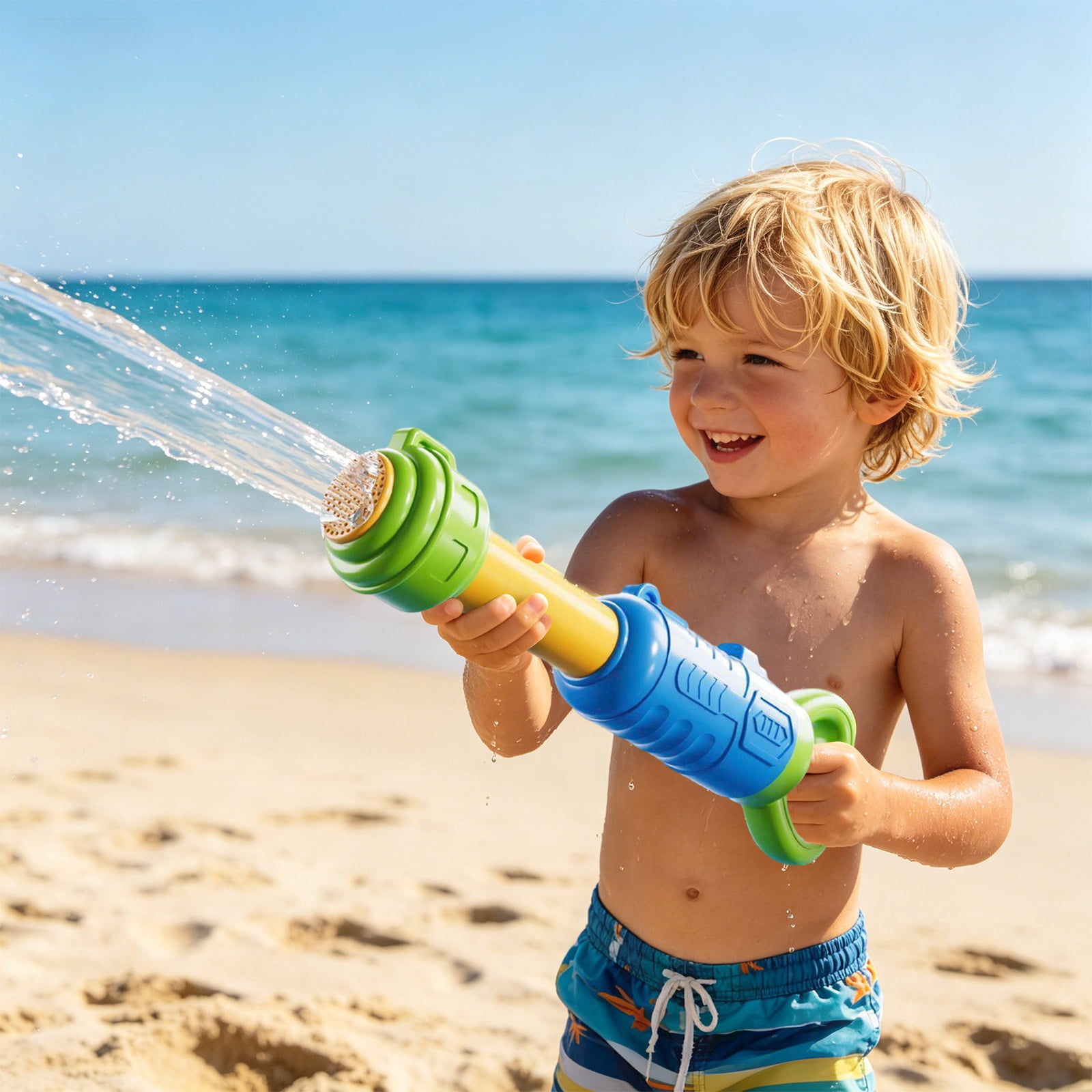 14.2in High Capacity Pull-Type Water Shooter, Multi-Hole Blaster Cannon for Summer Beach Fun, Outdoor Swimming Pool Game Toy, Blue