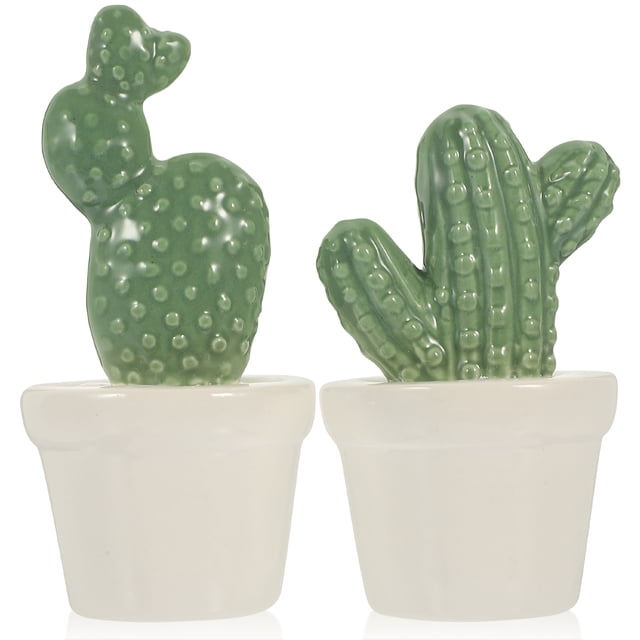 2 piezas de cactus de porcelana artesanal, decoración de cactus de porcelana, estatua de cactus de porcelana para decoración del hogar
