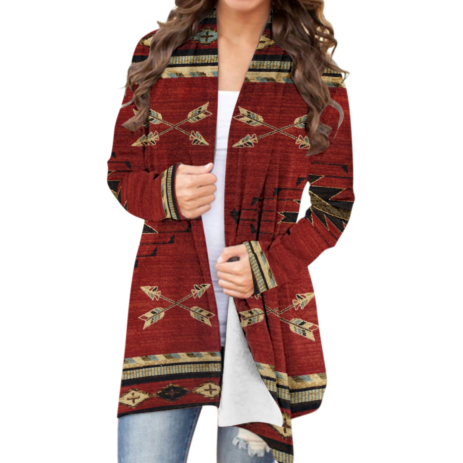 Women Casual Coat Western Ethnic Print 