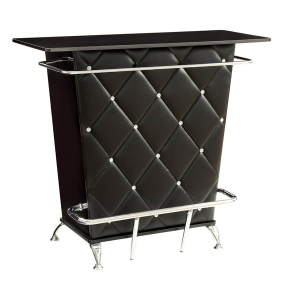 Contemporary Style Leatherette Padded Bar Table With Button Tufting, Black