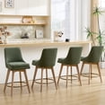 thumbnail image 6 of ONEVOG Mid-Century Modern Swivel Bar Stools Set of 2, 26" Counter Height Linen Upholstered Bar Chairs with Solid Wood Legs & Metal Footrest, Green, 6 of 11
