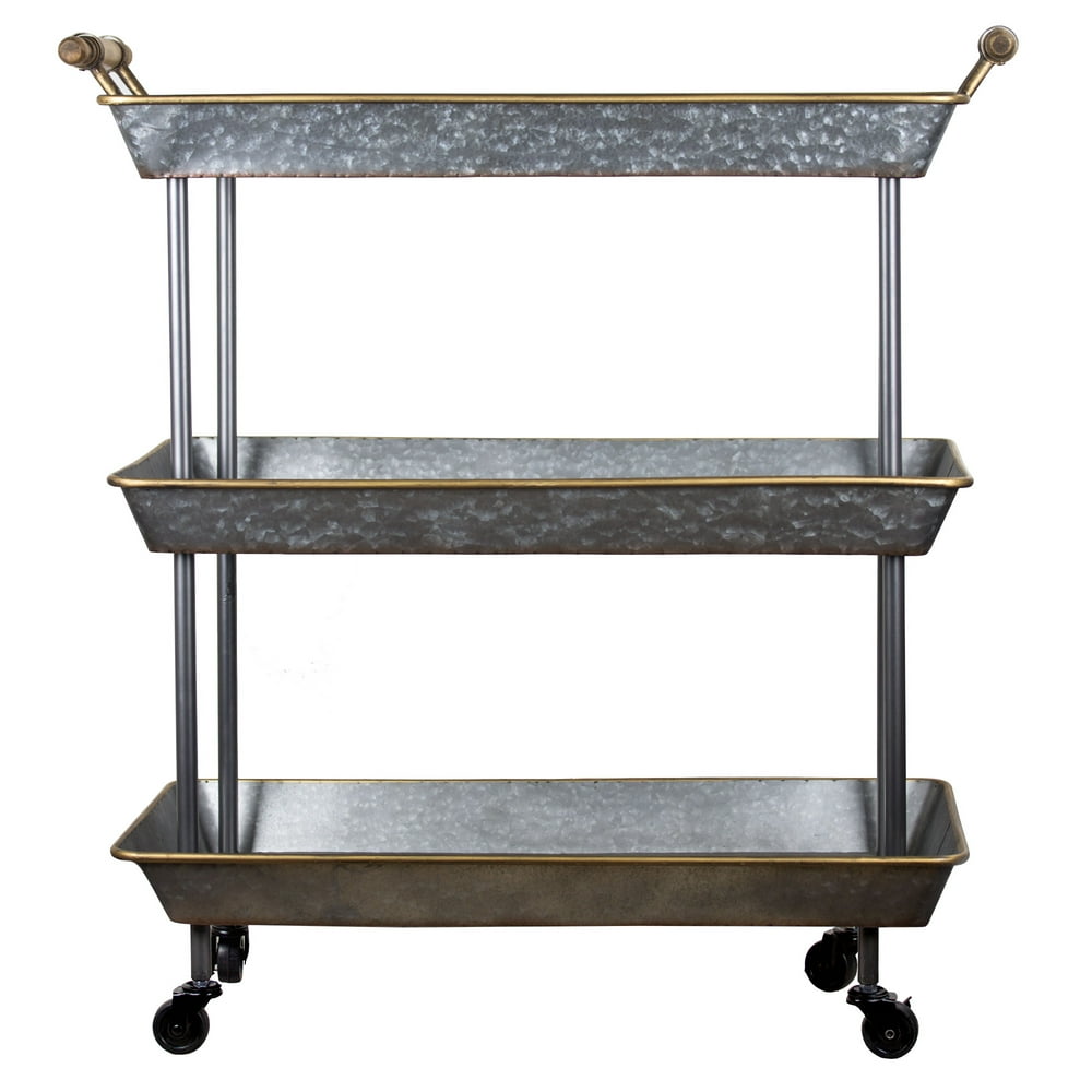 3Shelf Galvanized Metal Rolling Cart
