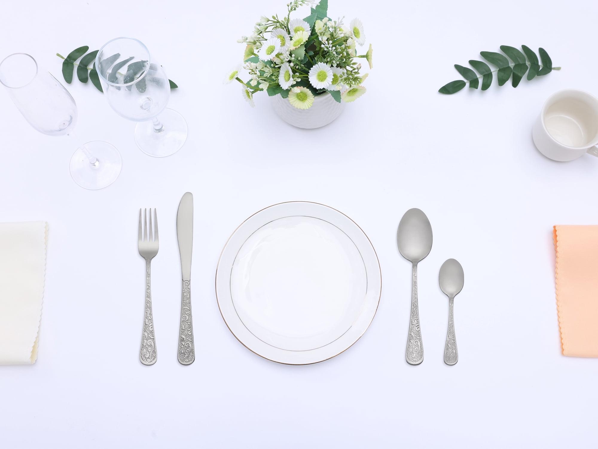 Unique Bargains 4 Piece Stainless Steel Floral Flatware Set Silver 4