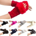 thumbnail image 3 of Dyfzdhu Women Diamond Wool Fingerless Gloves Faux Wool Half Finger Gloves Short Gloves, 3 of 3