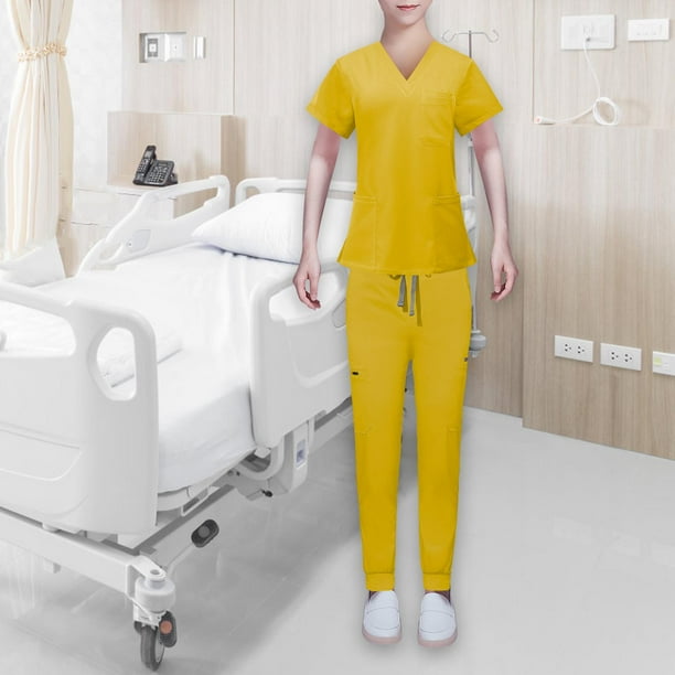 Conjunto de uniformes exfoliantes Yinane para enfermera manga corta Amarillo S
