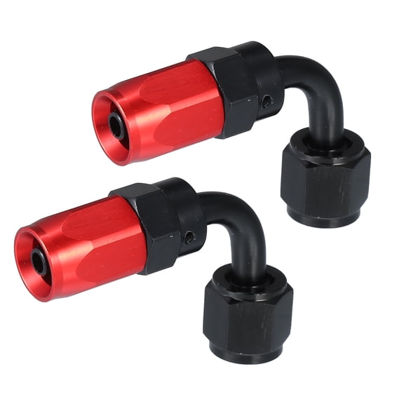 Unique Bargains 2 Pcs AN4 Female Fuel Line Adapter Fittings 90 Degree Hose End Fittings for Car Aluminum Alloy Red Black
