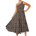 thumbnail image 1 of Pompotops Robes d'Été Décontractées pour Femmes Col Rond Manches Courtes Pliantes avec Poche Imprimées, 1 of 4