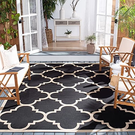 SAFAVIEH Courtyard Indoor/Outdoor Rug - 8' X 11', Navy & Beige Trellis, Non-Shedding, Washable