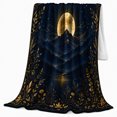 thumbnail image 2 of Golden Moon Above Mountains And Forest Lake, Soft Flannel Blanket with Celestial Landscape Illustration Print, Housewarming Gift and Home Decor for Bedroom and Living Room, 2 of 7