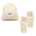 thumbnail image 2 of DHFJKG Women's Beanie Hat Gloves Solid Color Letter Warm Knitted Hat Winter Gloves 2 Piece Set Cozy Gifts, 2 of 3