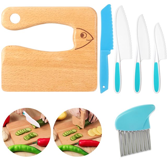 Muyoka Kyoffiie - Juego de 6 cortadores de cocina de madera para niños, bordes dentados, juego de cortadores de cocina para niños pequeños con patrón lindo, cortadores de patatas de plástico seguro pa Muyoka Hogar