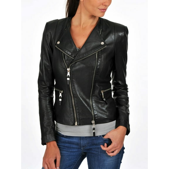 Women's Genuine Lambskin Real Leather Jacket Biker Slim Fit Stylish Black Coat