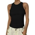 thumbnail image 2 of WULMLEO Women's High Neck Ribbed Tank Top Casual Summer Tops for Layering Black L, 2 of 5