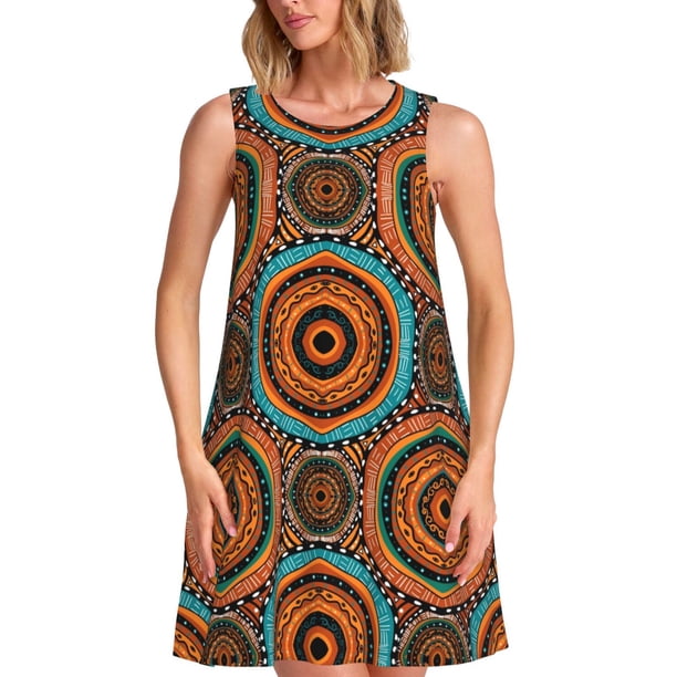 Balery African Tribal Style Vestidos de verano para mujer con estampado: vestido holgado sin mangas, vestido playero informal y cómodo para días calurosos.