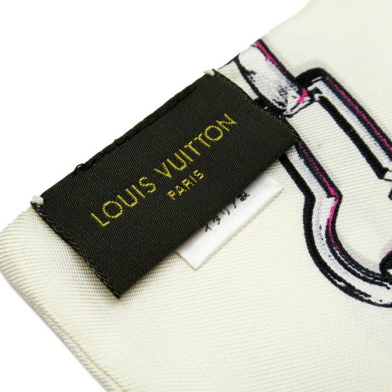 Pre-Owned Louis Vuitton Bandeau Ribbon Scarf Ivory x Blue 100% Silk MP1691  (Good) 