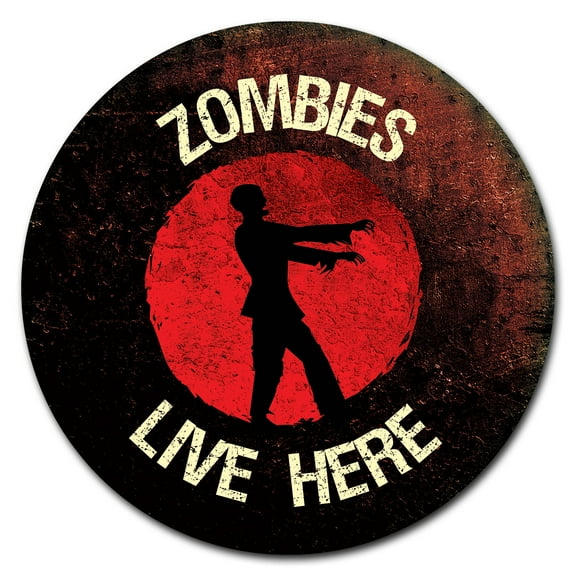 SignMission Corrugated Plastic Sign With Stakes 24" Circular - Zombies Live Here | Coroplast Yard Sign With Stake |  Made in the USA