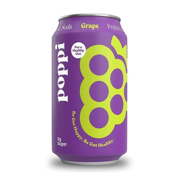 POPPI Sparkling Prebiotic Grape Soda made with Apple Cider Vinegar, Seltzer Water &amp; Fruit Juice,  12oz (12 Pack)