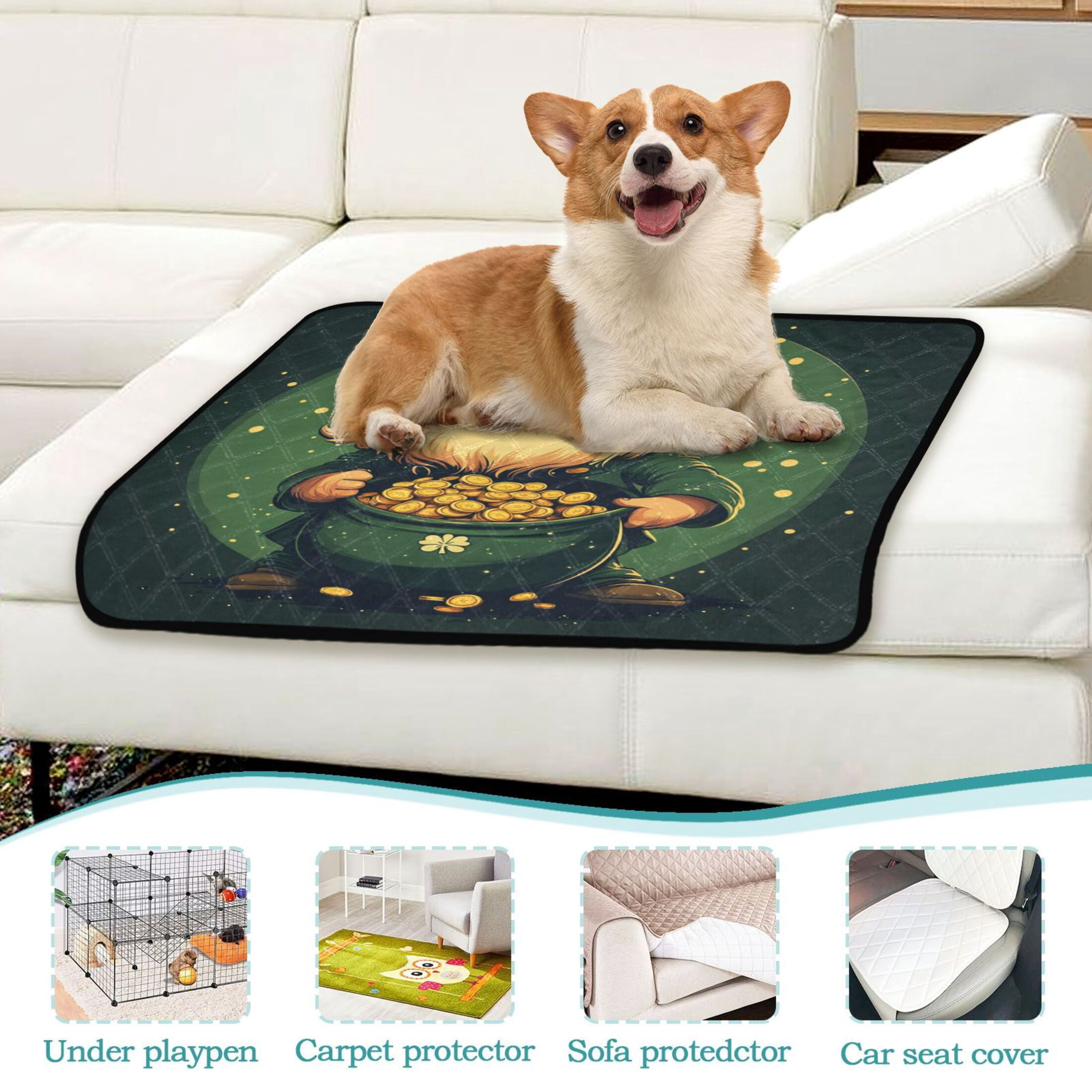 Qxltty St Patricks Dwarf Demon Cat litter Pads Pet Set of 3 Diaper Mats Center Anti-leakage Layer Absorbent Soft and Comfortable