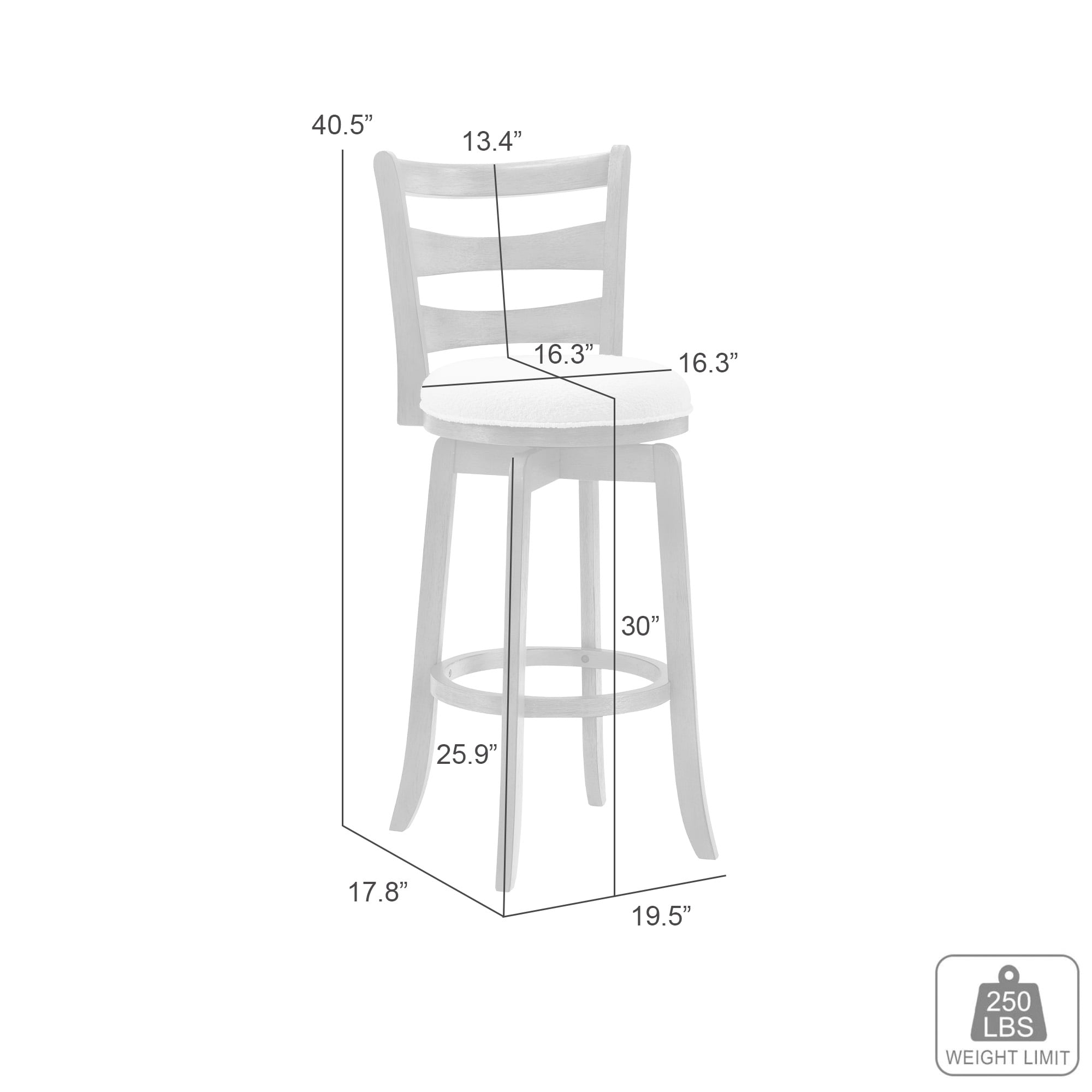 Melindra Modern Farmhouse Swivel Wood Bar Height Kitchen Bar Stool in Amber Glow Finish with White Boucle Fabric Upholstered Seat