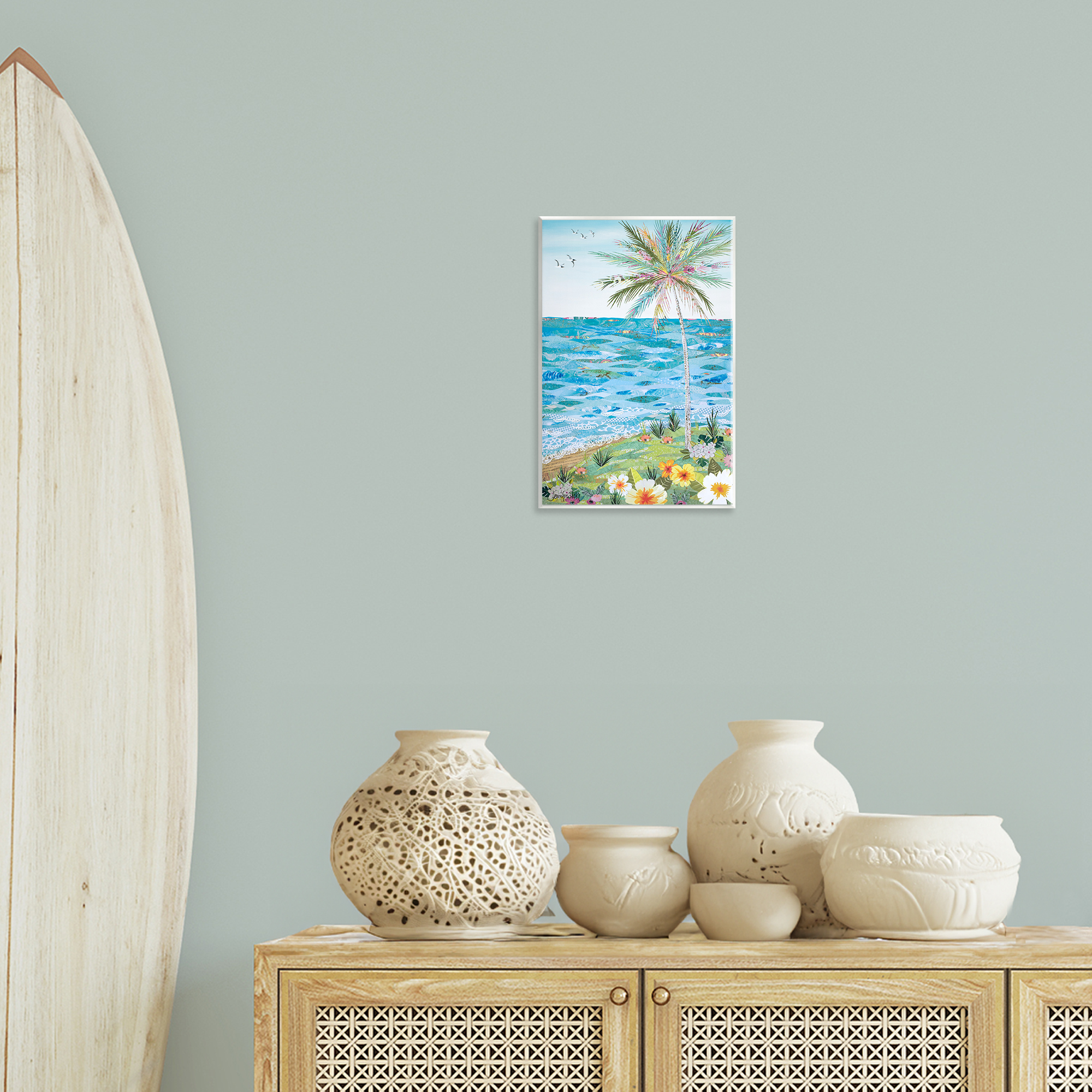 Stupell Industries Collaged Tropical Landscape Landscape Painting Unframed Art Print Wall Art, 10 x 15