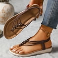 thumbnail image 5 of Women's Thong Flat Sandals with Beaded Straps, Casual Wide Width Flip Flops for Summer Spring, Comfortable Faux Leather Lazy Slip On Shoes for Beach Daily Wear, Non-Slip Sole for All-Day Support, 5 of 10