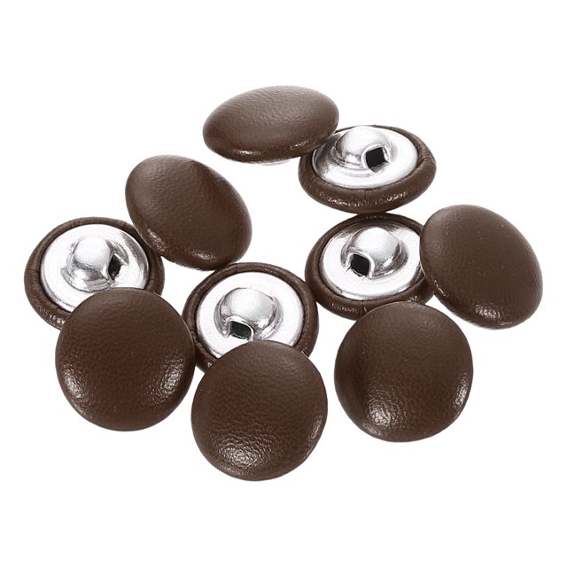 Uxcell 25pcs PU Leather Covered Button 15mm Aluminum Shank Round Button, Brown