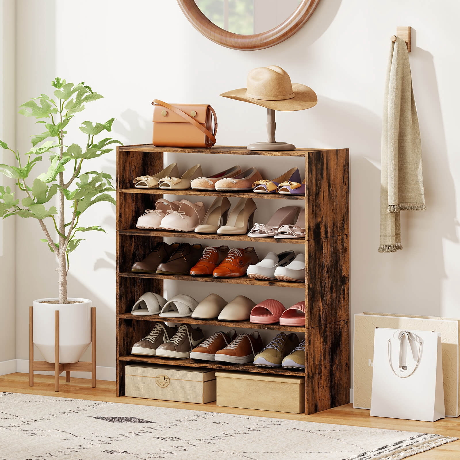 Costway 3 PCS Stackable Shoe Rack 31-Inch Horizontal Organizer 2-tier StorageShelf Brown