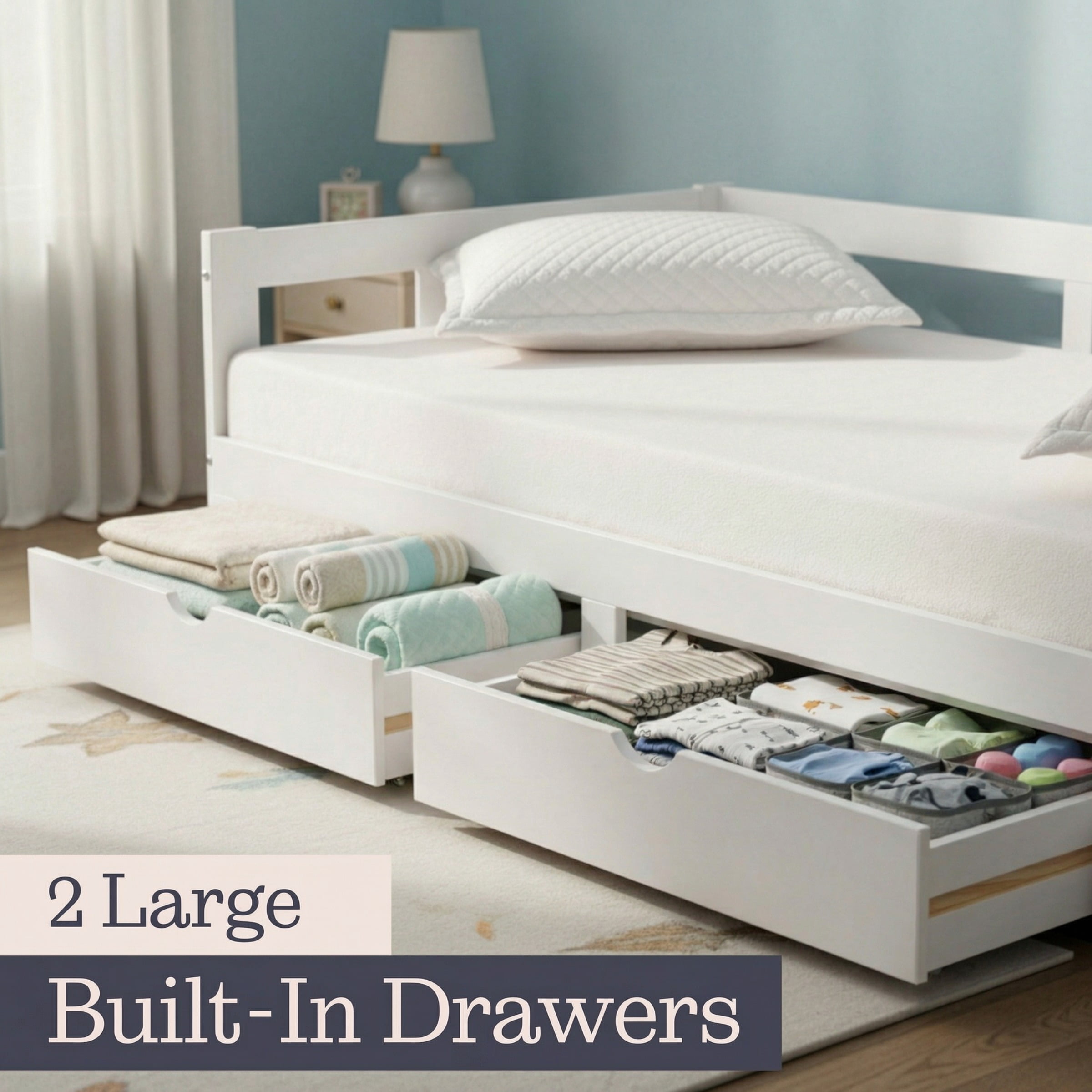 Alaterre Melody White Twin to King Daybed with Trundle and Storage Drawers