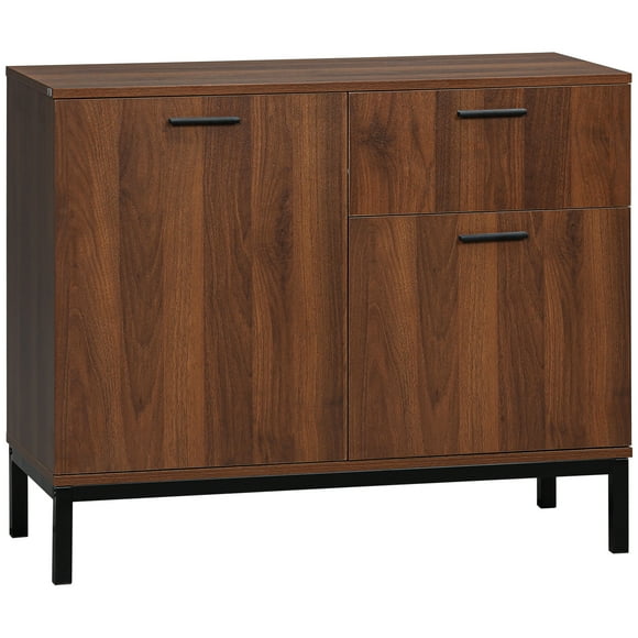 HOMCOM Kitchen Cabinet, Storage Cabinet, Sideboard Floor Accent Cabinet w/ Drawer, Enclosed Cabinet & Adjustable Shelves, Walnut Brown