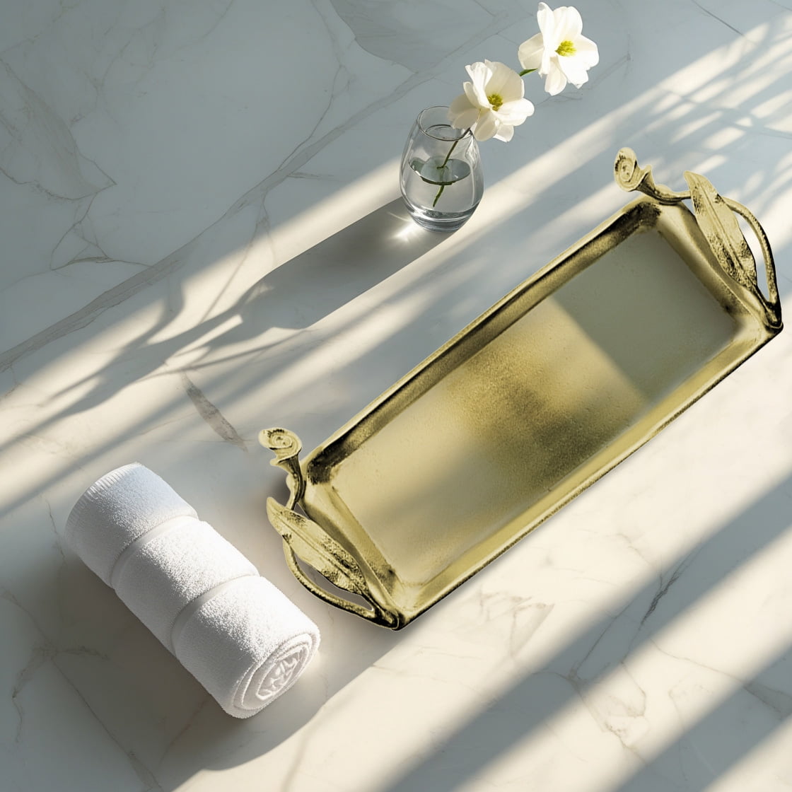 Metal Vanity Tray for Dresser Nightstand Makeup Perfume Skincare Organizer Decorative Gold Accessory Bathroom Sink Countertop Bedroom Table Decor